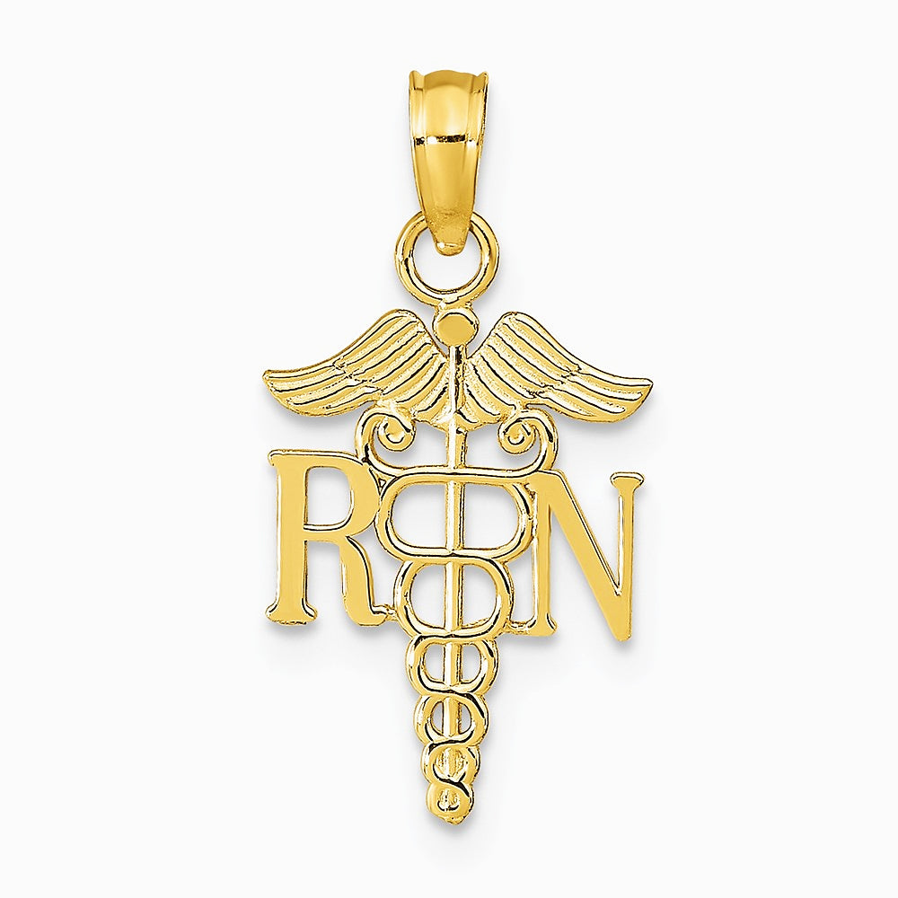 10K / 14K Yellow Gold RN Caduceus Pendant - Product Photo