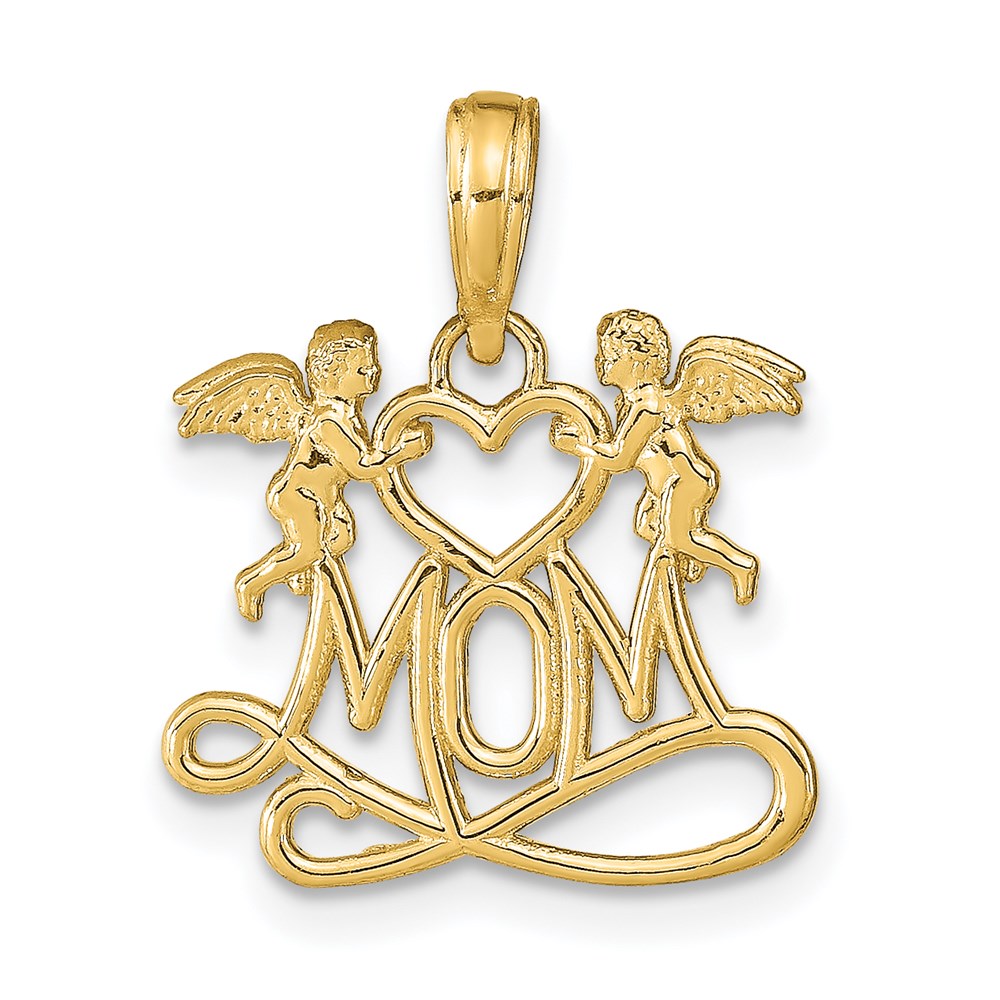 14K Polished MOM w/Heart and Angels Pendant - Product Photo
