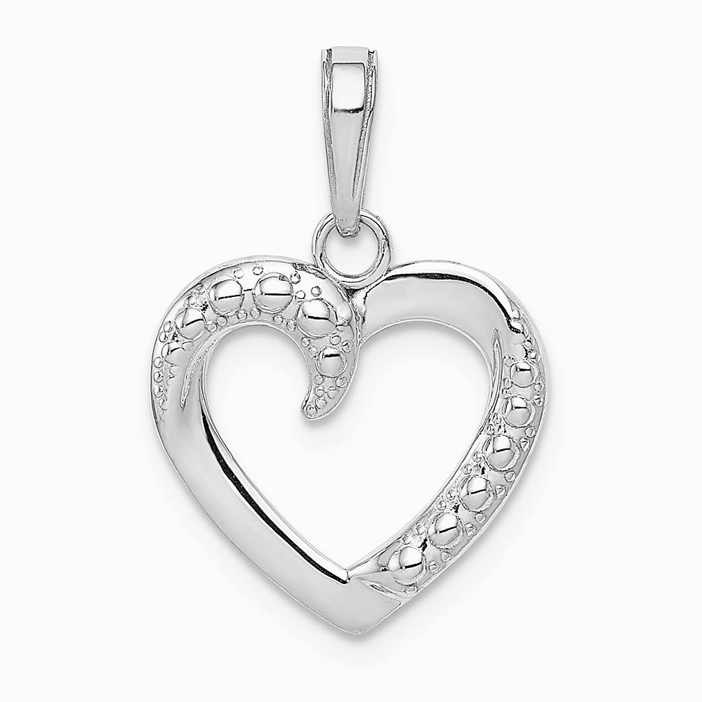 14K White Gold Polished and Textured Heart Pendant