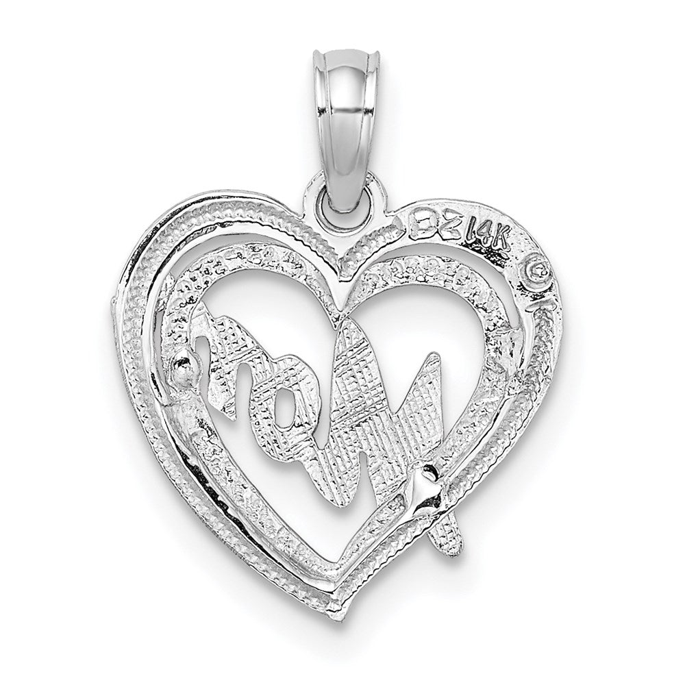 14K White Gold MOM Inside Heart Charm - Product Photo