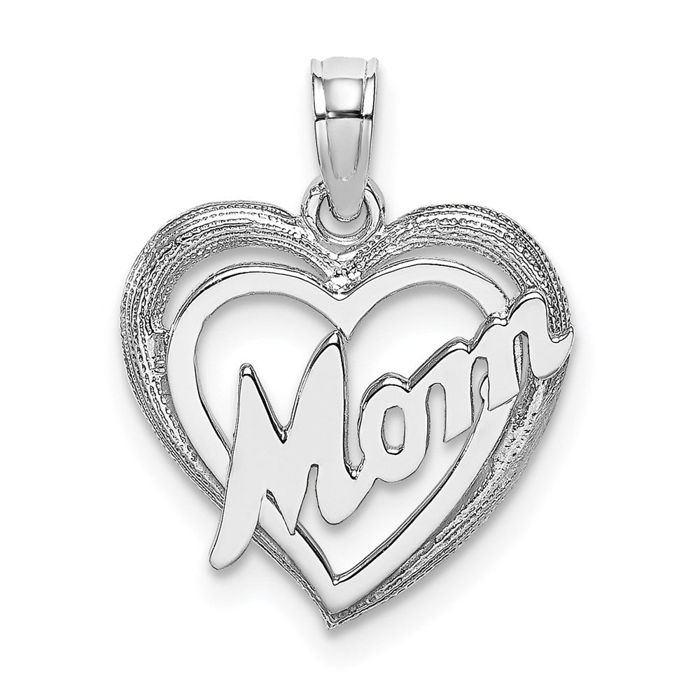 14K White Gold MOM Inside Heart Charm - Product Photo