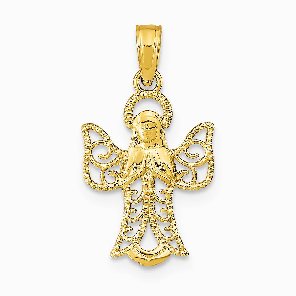 10K / 14K Yellow Gold Angel W/Filigree Cut-Out Wings Charm - Product Photo