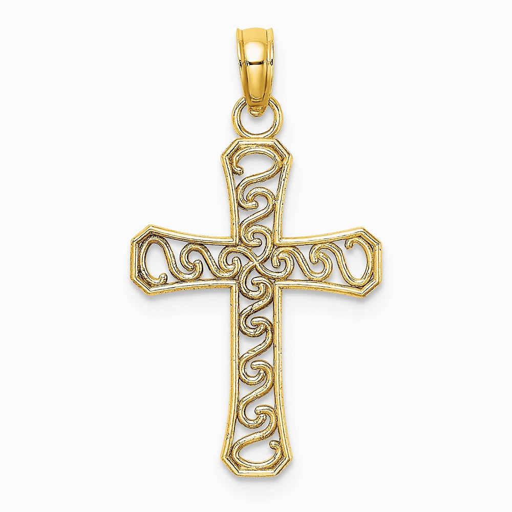 10K / 14K Yellow Gold Fancy Cross Pendant - Product Photo