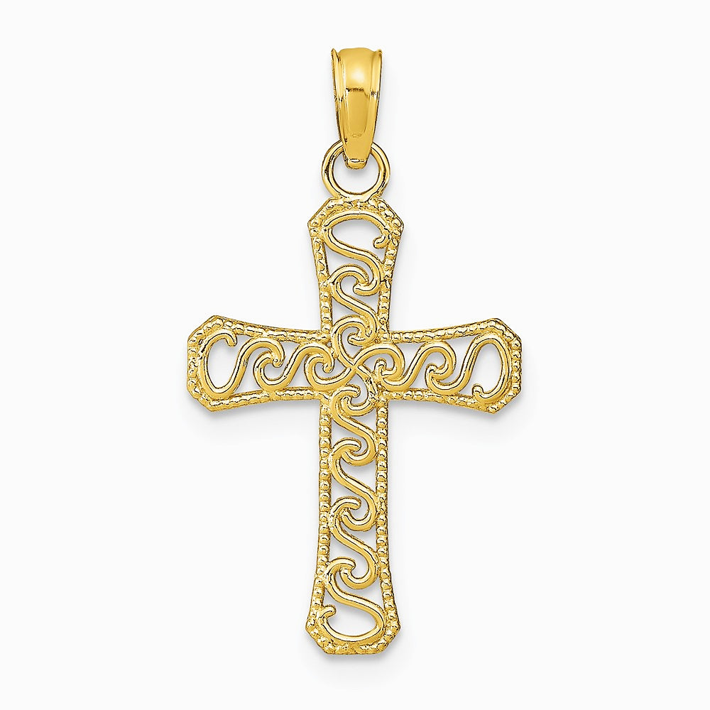 10K / 14K Yellow Gold Fancy Cross Pendant - Product Photo