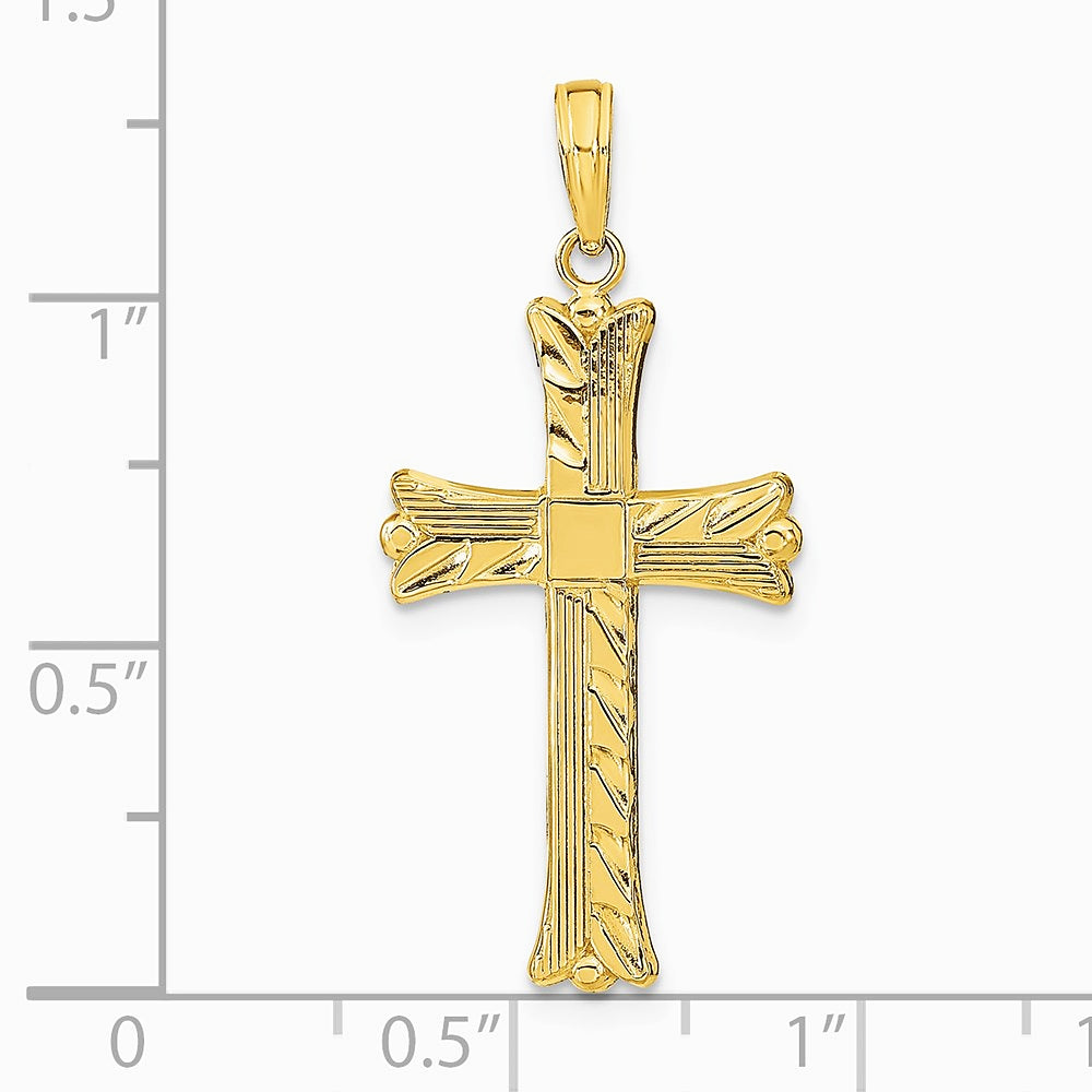 10K / 14K Yellow Gold Textured with Square Center Cross Pendant - Product Photo