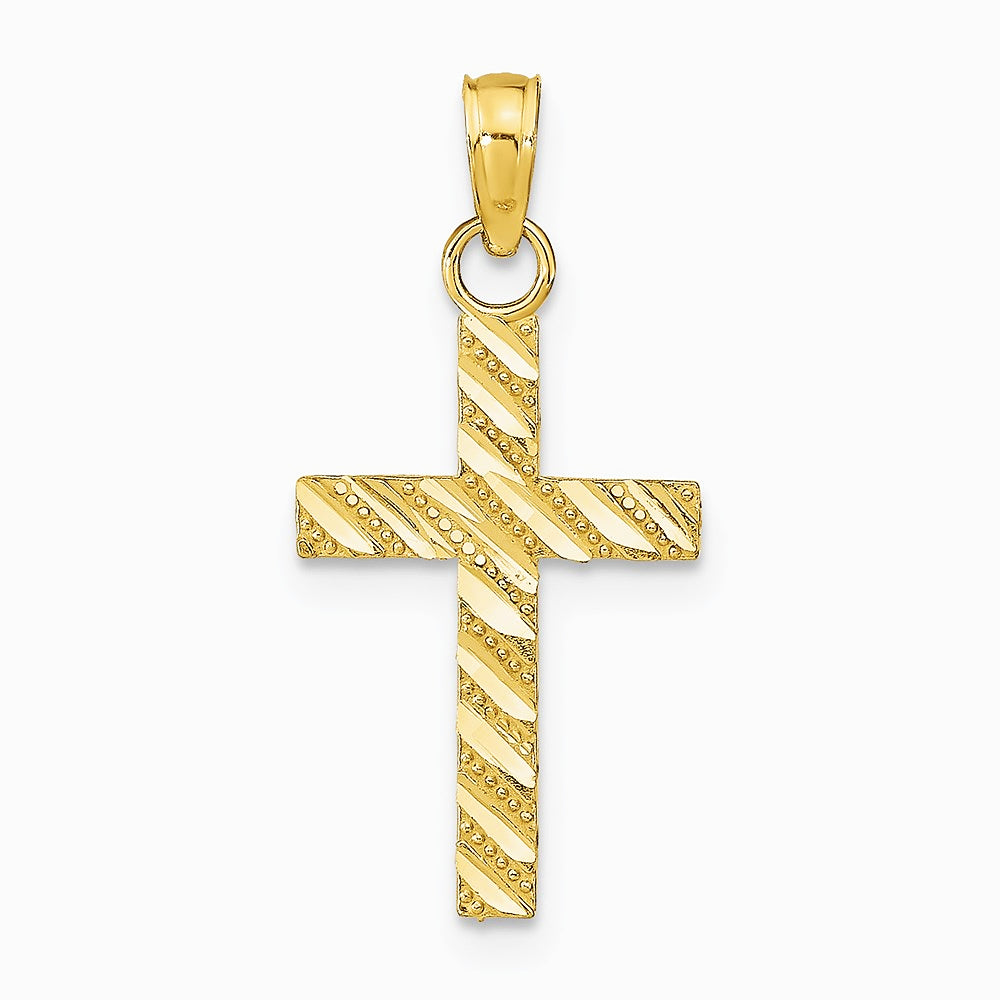 10K / 14K Yellow Gold Diamond-Cut Cross Pendant - Product Photo