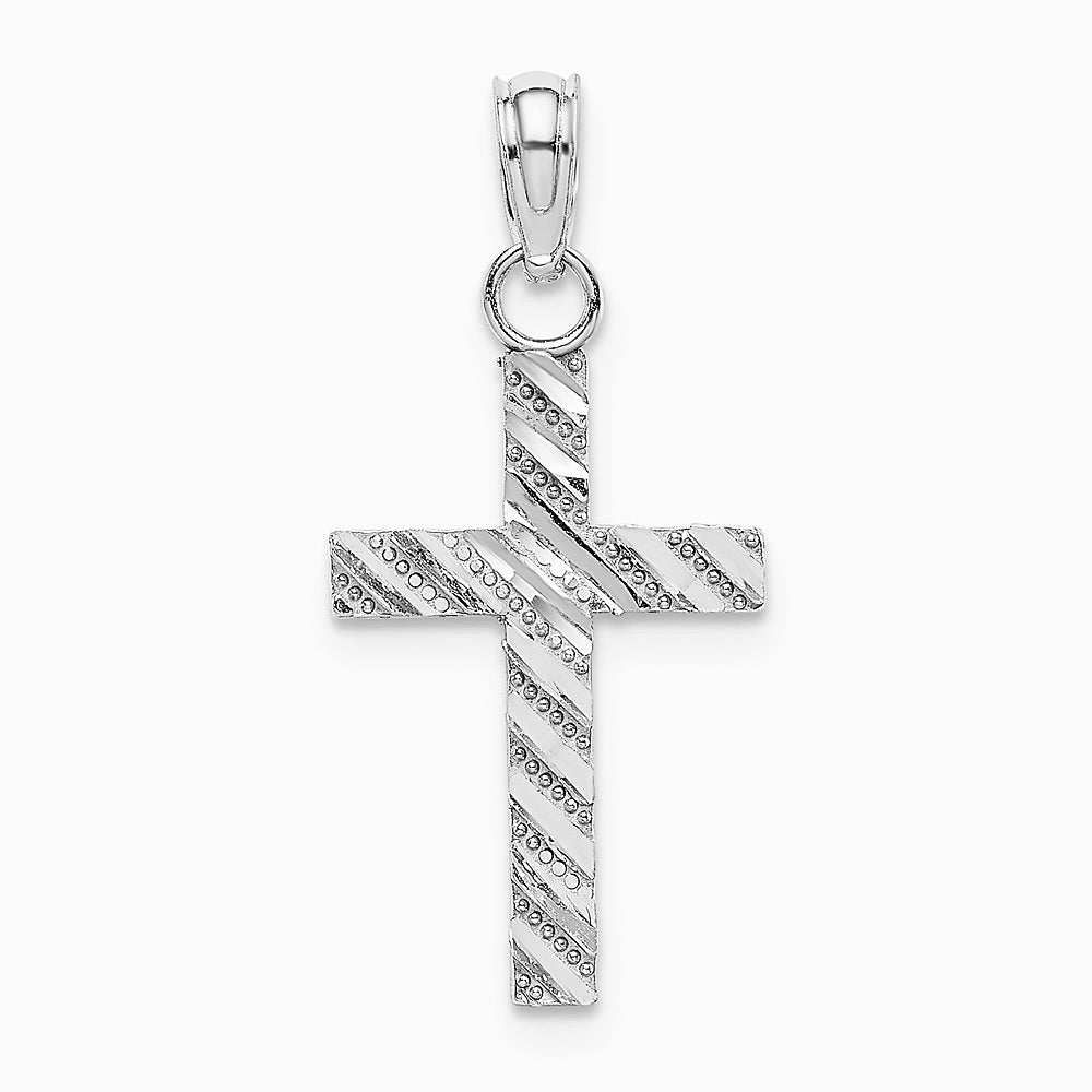 10K / 14K White Gold Diamond-Cut Cross Pendant - Product Photo