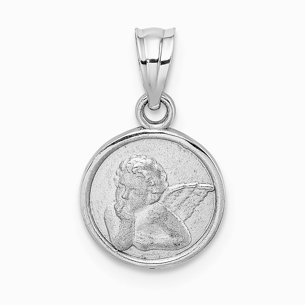 14K White Gold 10mm Engraved Angel Coin Charm - Product Photo