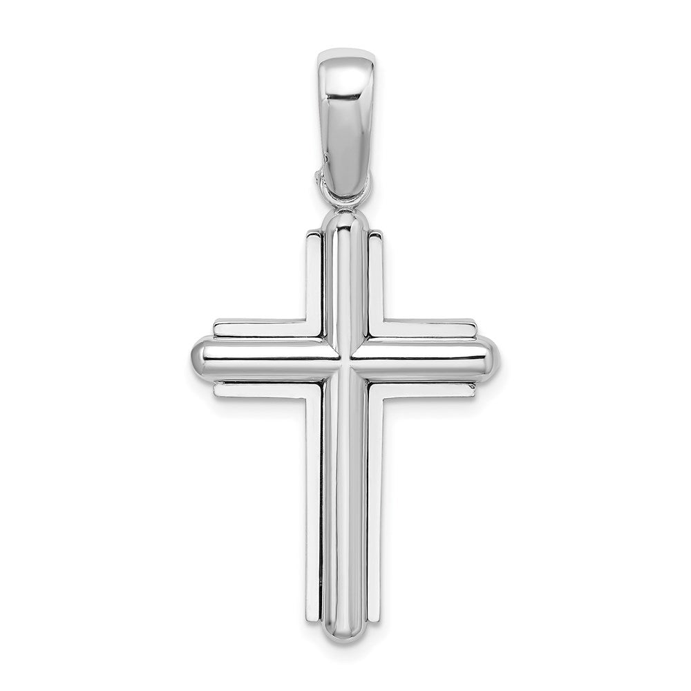 14K White Gold Beveled Cross Charm - Product Photo