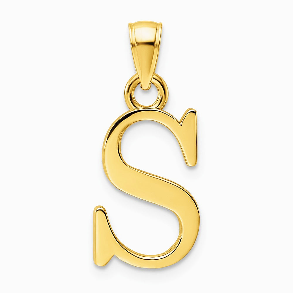 14K Yellow Gold Polished Letter S Pendant - Product Photo