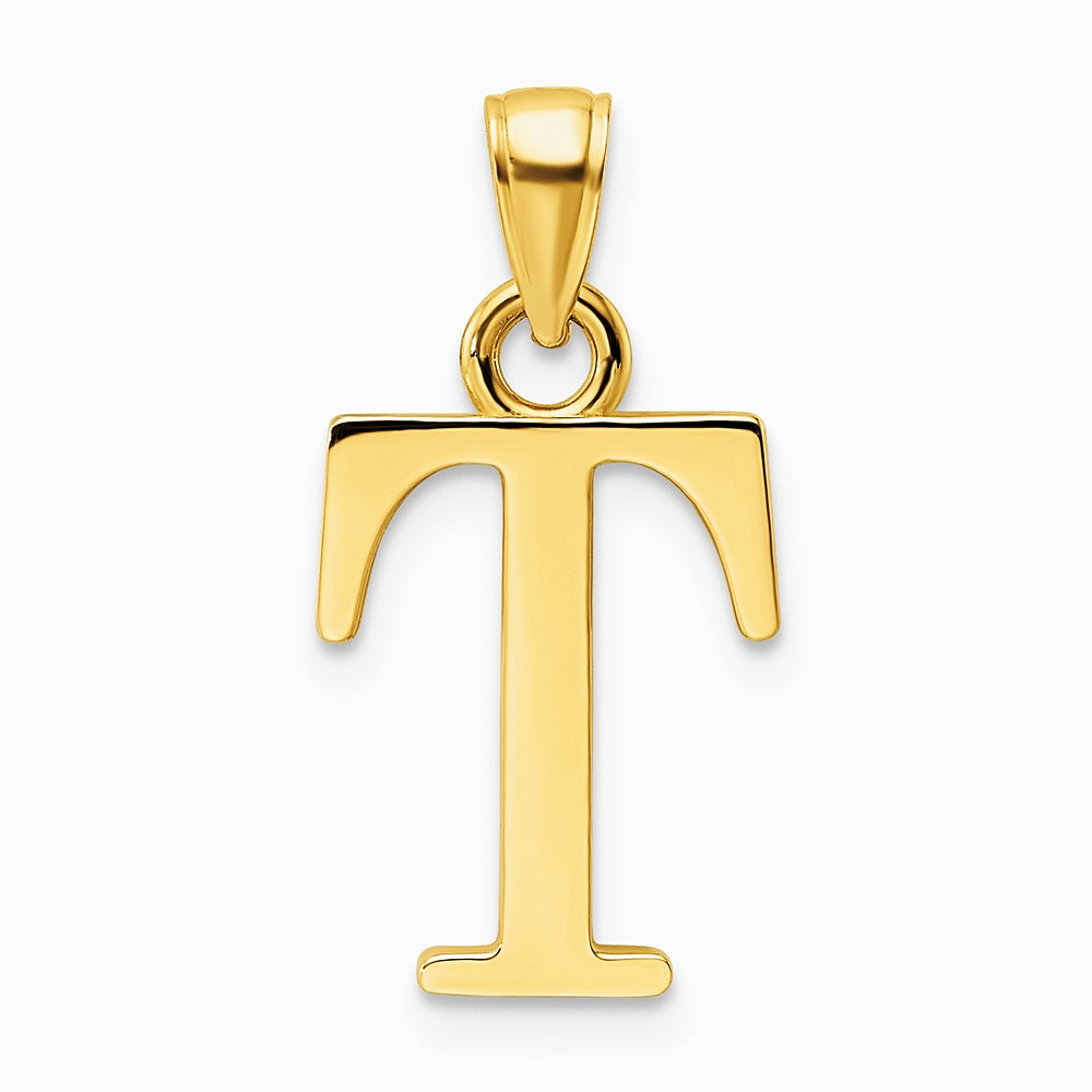 14K Yellow Gold Polished Letter T Pendant - Product Photo
