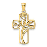 14K Yellow Gold Polished Flower Design Cross Pendant - Product Photo