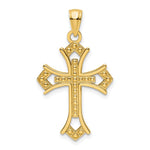 14K Yellow Gold Polished Beaded Cross Pendant - Product Photo