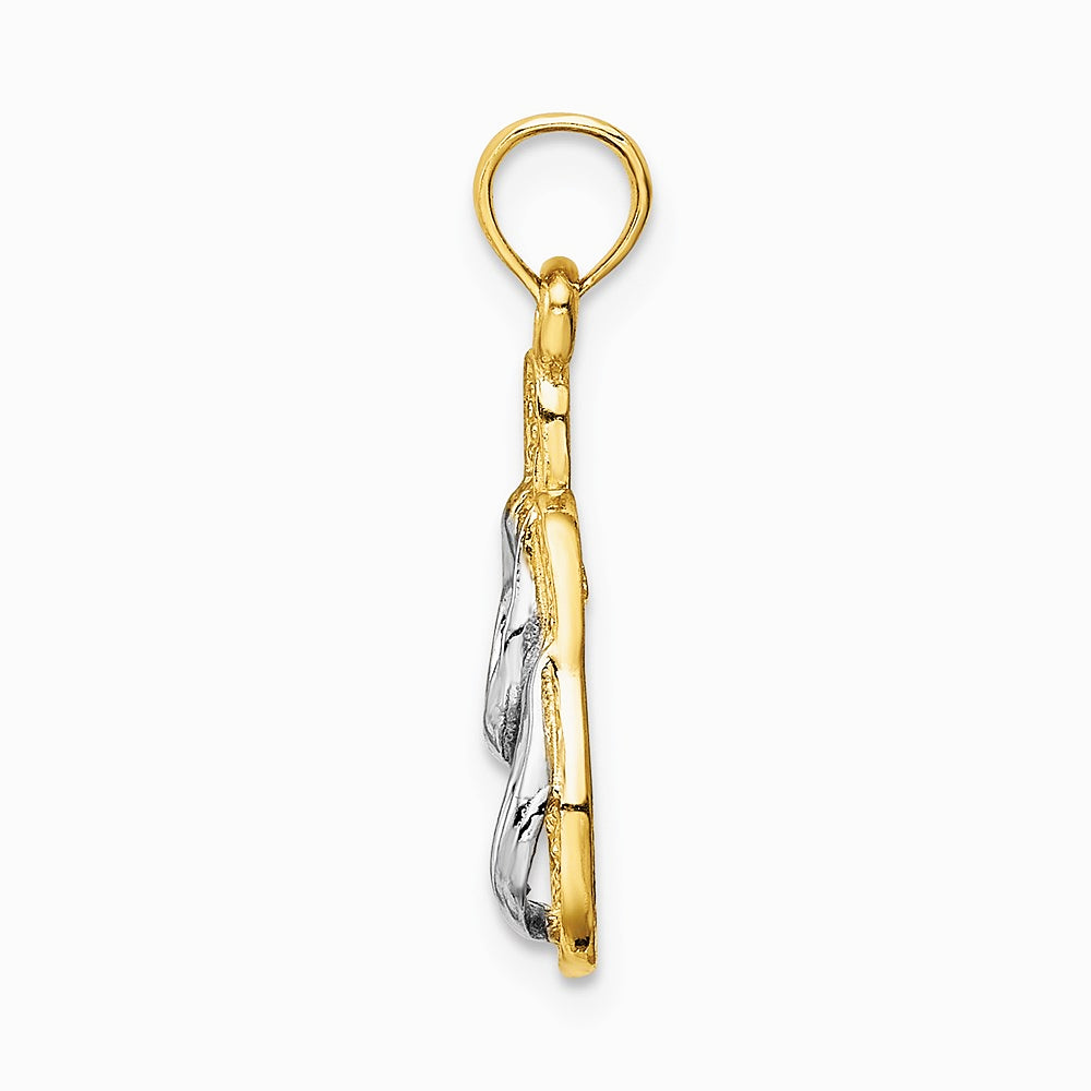 10K / 14K Yellow with Rhodium & Rhodium Solid Polished Sandals Pendant - Product Photo