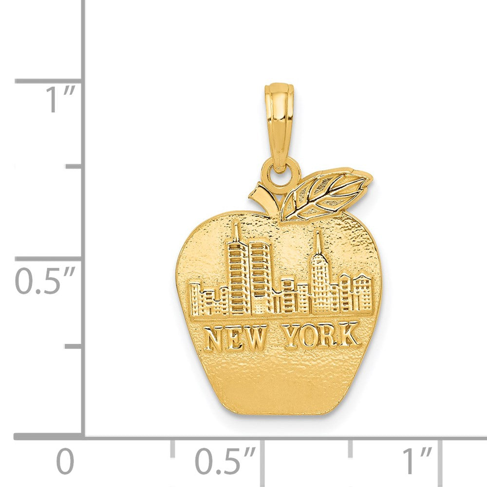 14k Solid NEW YORK Skyline on Small Apple Pendant - Product Photo