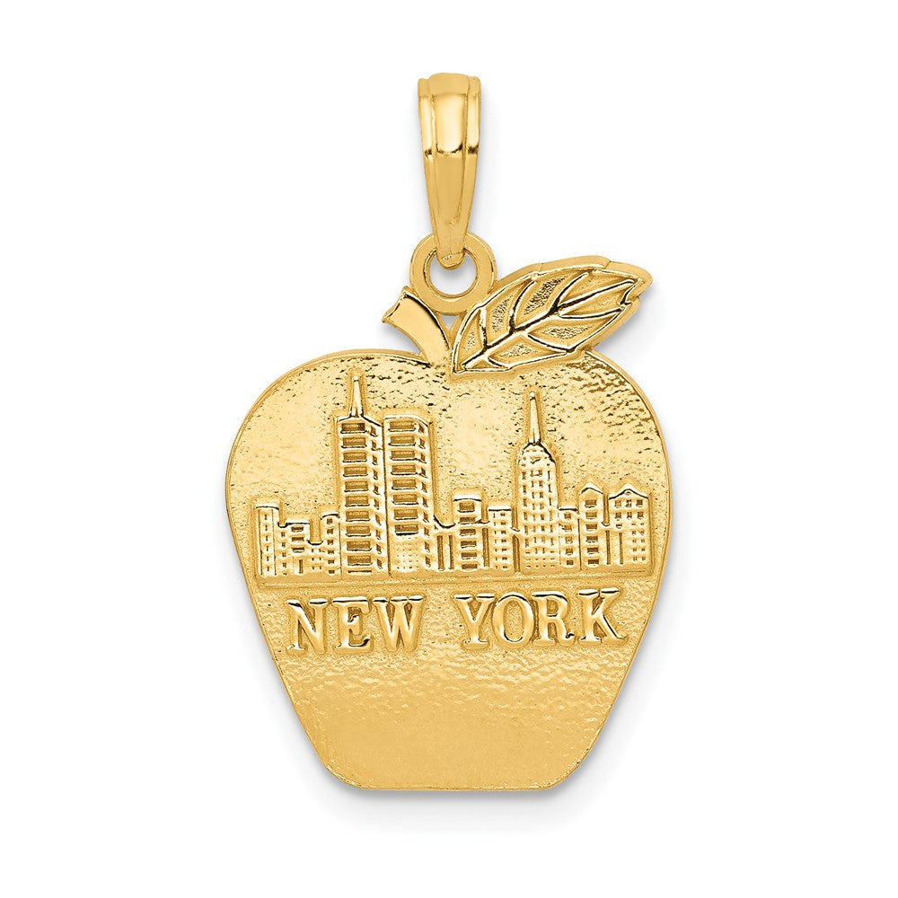 14k Solid NEW YORK Skyline on Small Apple Pendant - Product Photo
