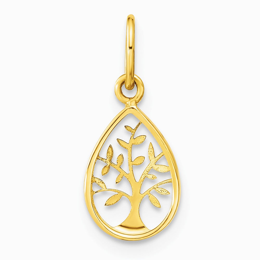 14K Yellow Gold Polished Teardrop Tree Of Life Pendant - Product Photo