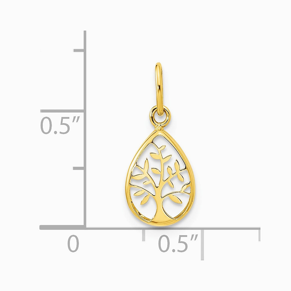 14K Yellow Gold Polished Teardrop Tree Of Life Pendant - Product Photo