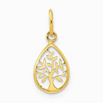 14K Yellow Gold Polished Teardrop Tree Of Life Pendant - Product Photo