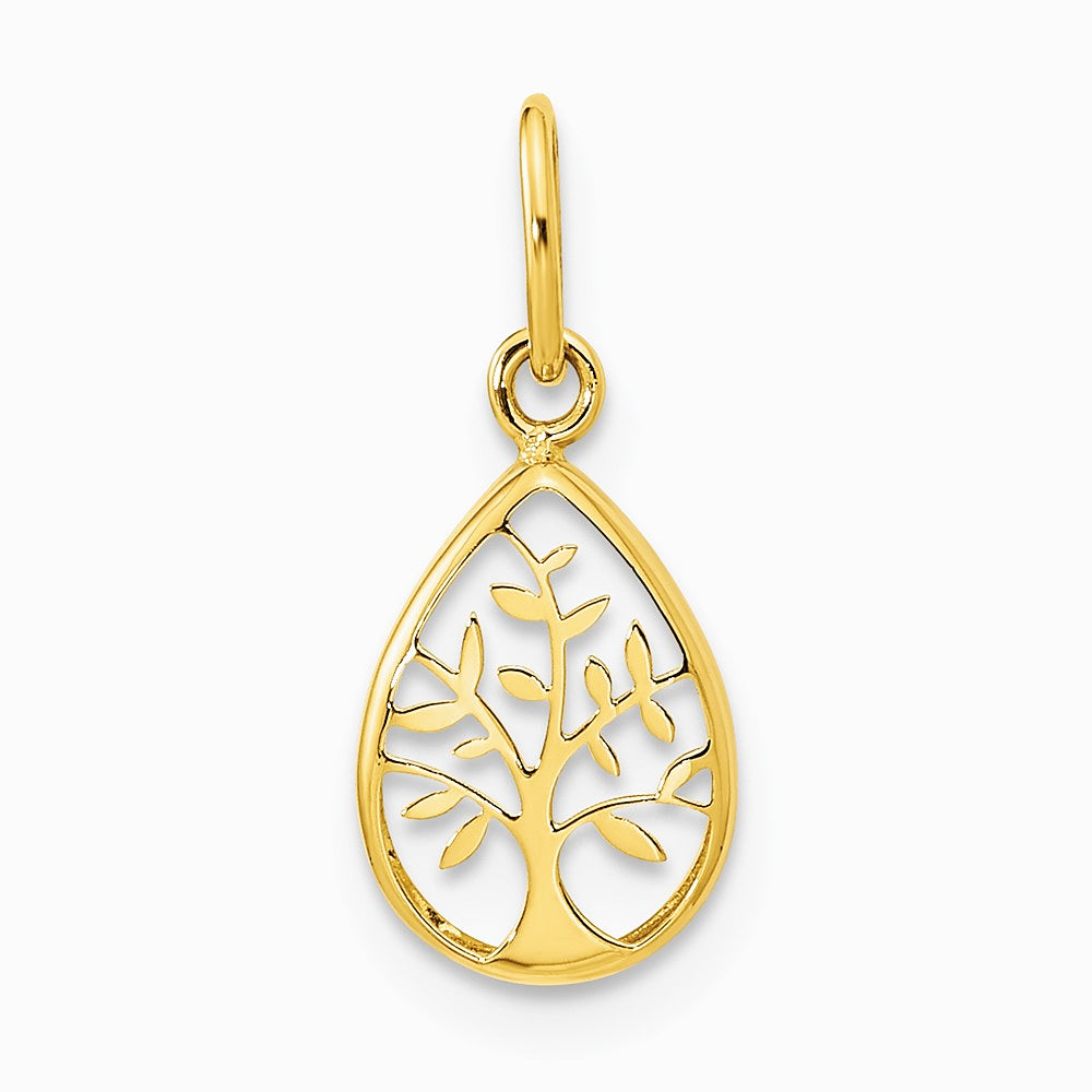 14K Yellow Gold Polished Teardrop Tree Of Life Pendant - Product Photo