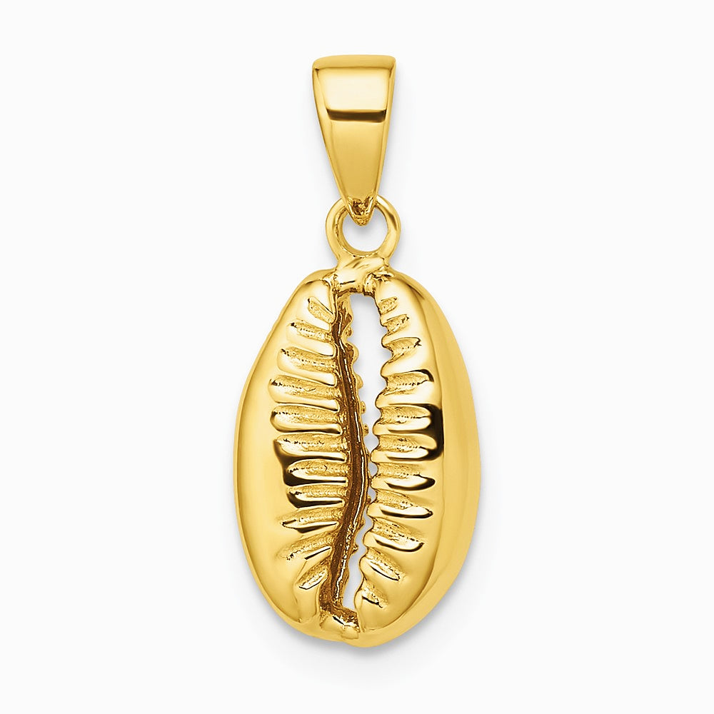 14K Yellow Gold Polished 3-D Cowrie Shell Pendant - Product Photo