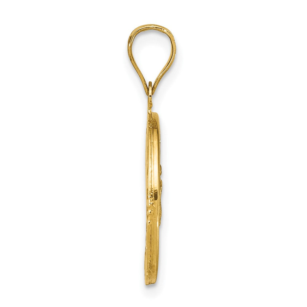 14K Yellow & Rhodium Rose and White-plated Pol. CZ Baguettes Mary Round Pendant - Product Photo