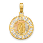 14K Yellow & Rhodium Rose and White-plated Pol. CZ Baguettes Mary Round Pendant - Product Photo