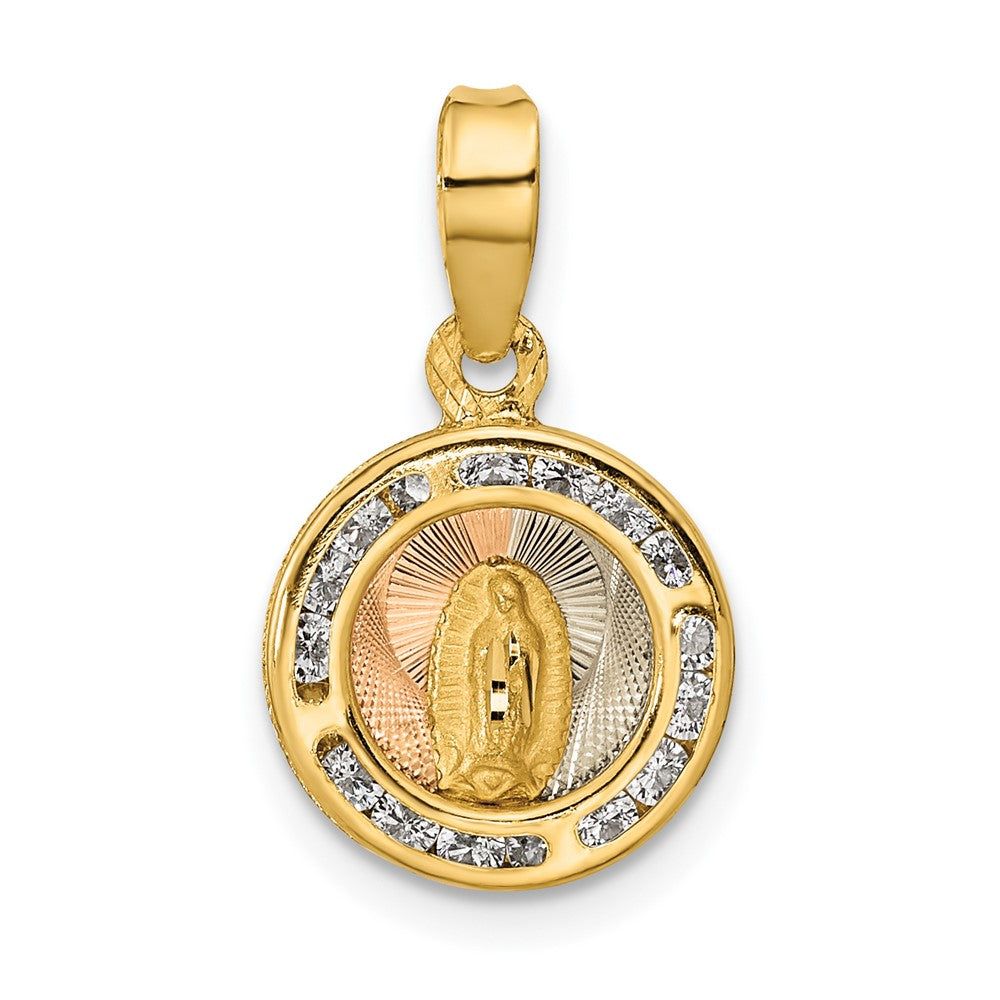 14K Yellow & Rhodium Rose and White Rhodium Polished CZ Mary Round Pendant - Product Photo