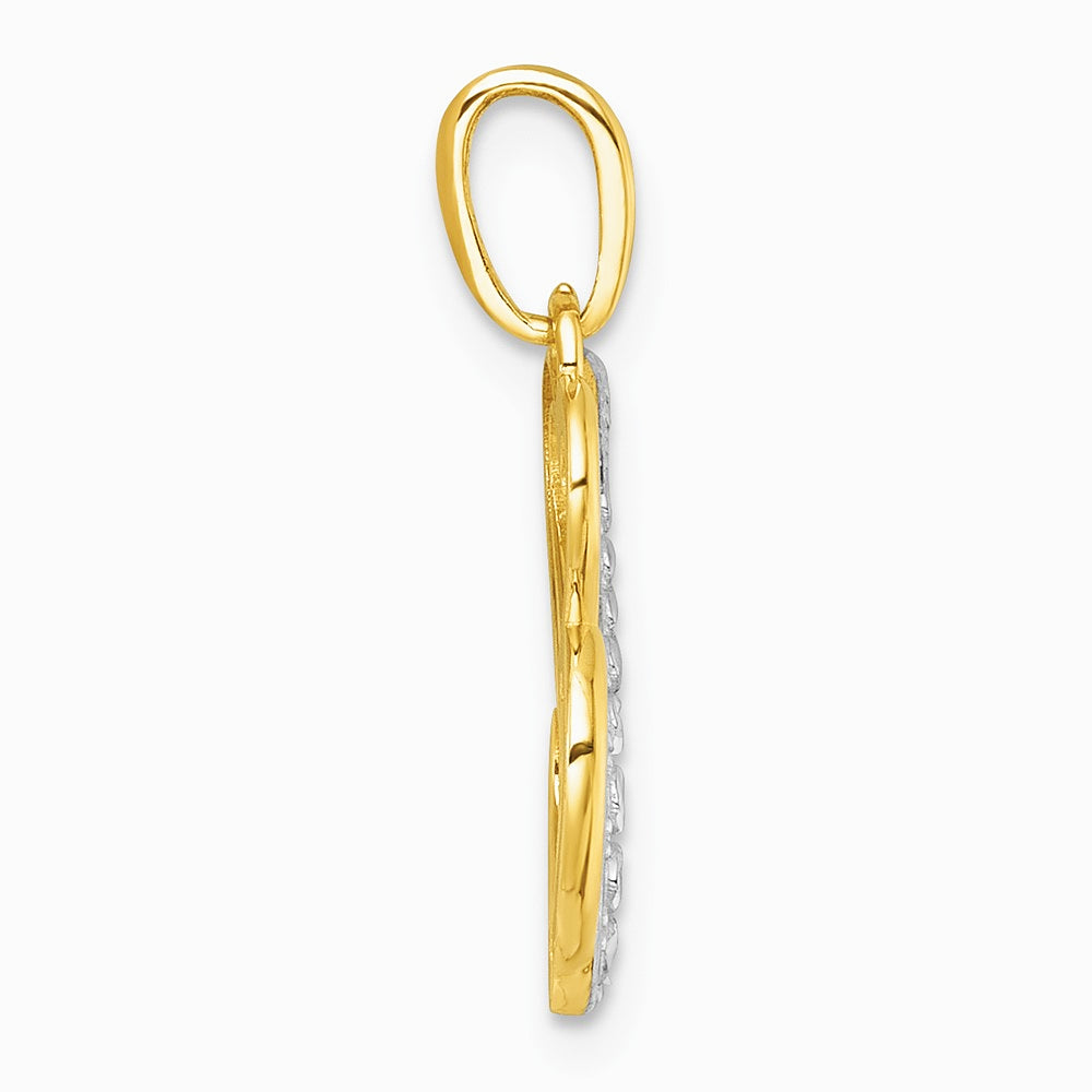 14K Yellow & Rhodium with White Rhodium Pol. And Brushed Heart Above Heart Charm - Product Photo