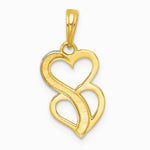 14K Yellow & Rhodium with White Rhodium Pol. And Brushed Heart Above Heart Charm - Product Photo