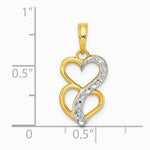 14K Yellow & Rhodium with White Rhodium Pol. And Brushed Heart Above Heart Charm - Product Photo