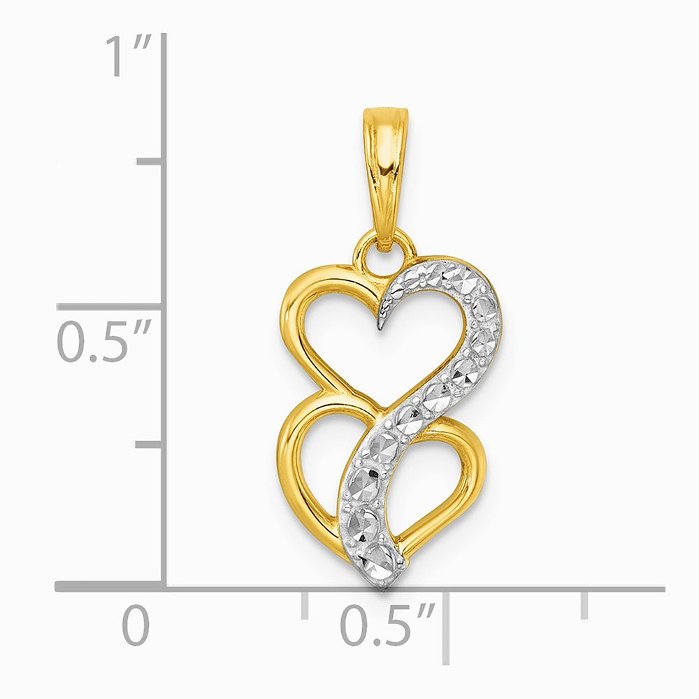 14K Yellow & Rhodium with White Rhodium Pol. And Brushed Heart Above Heart Charm - Product Photo