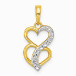14K Yellow & Rhodium with White Rhodium Pol. And Brushed Heart Above Heart Charm - Product Photo