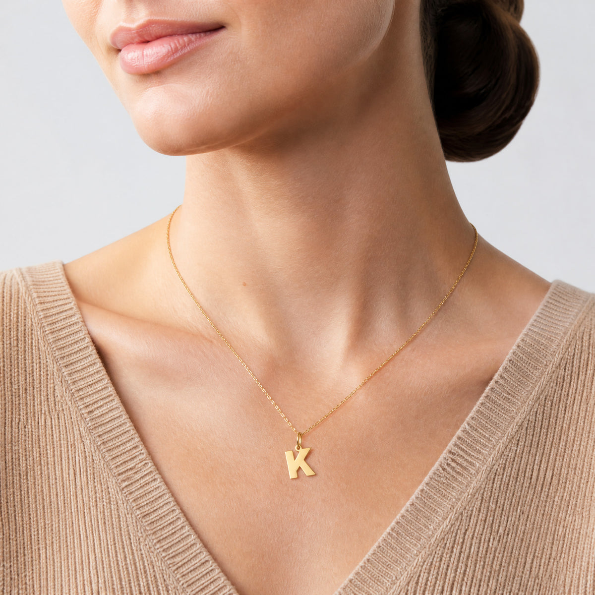 14ky Letter K Initial Pendant - Model Shot