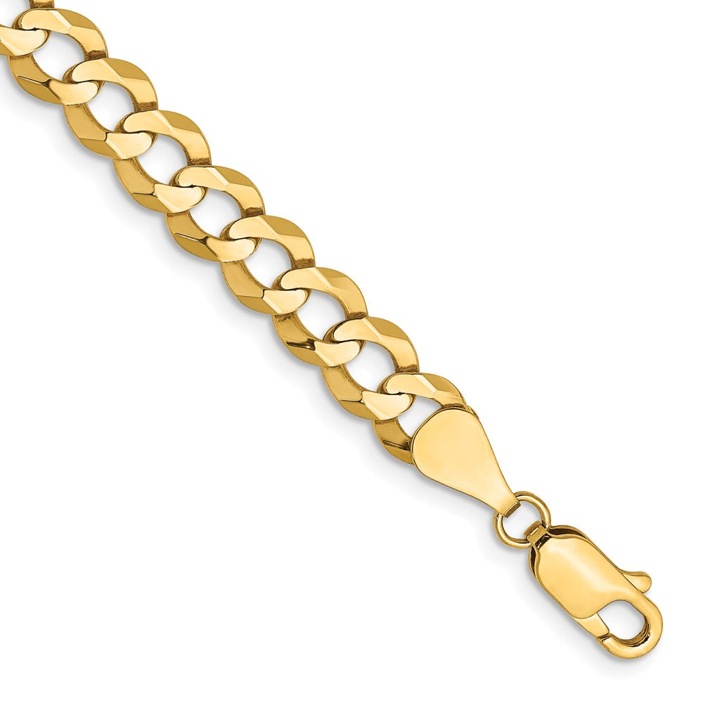 14K Yellow Gold 7.2mm Lightweight Flat Cuban Chain Bracelet 7"-9"