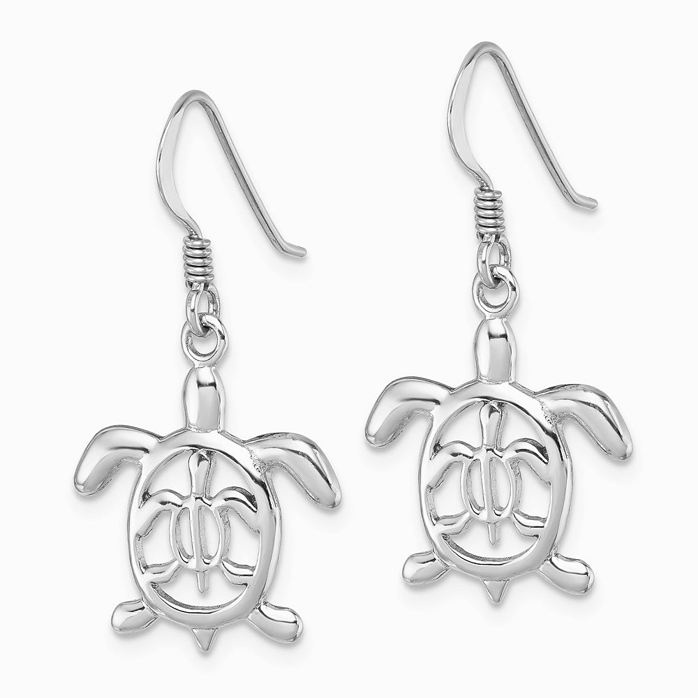 Sterling Silver Rhodium-plated Cut Out Mother & Baby Turtle Dangle Earring - Product Photo