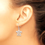 Sterling Silver Rhodium-plated Cut Out Mother & Baby Turtle Dangle Earring - Product Photo