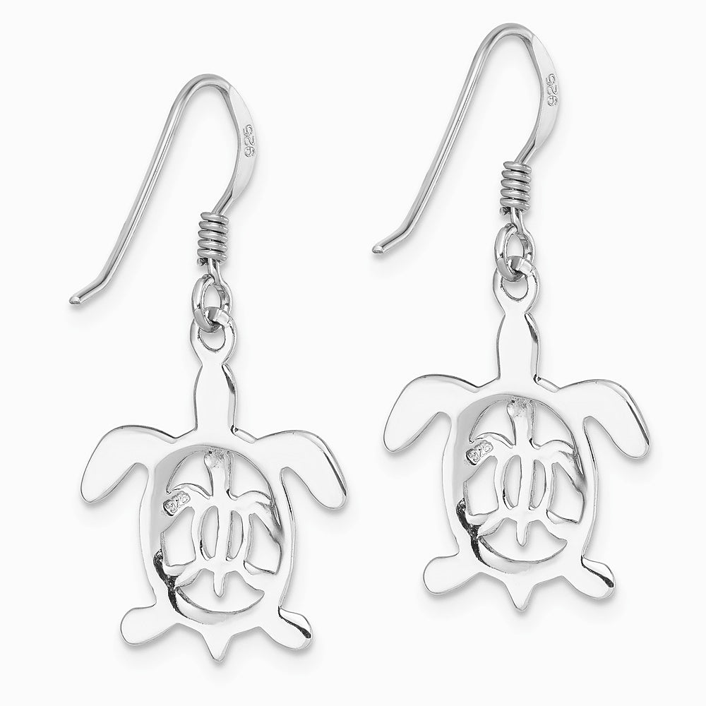 Sterling Silver Rhodium-plated Cut Out Mother & Baby Turtle Dangle Earring - Product Photo