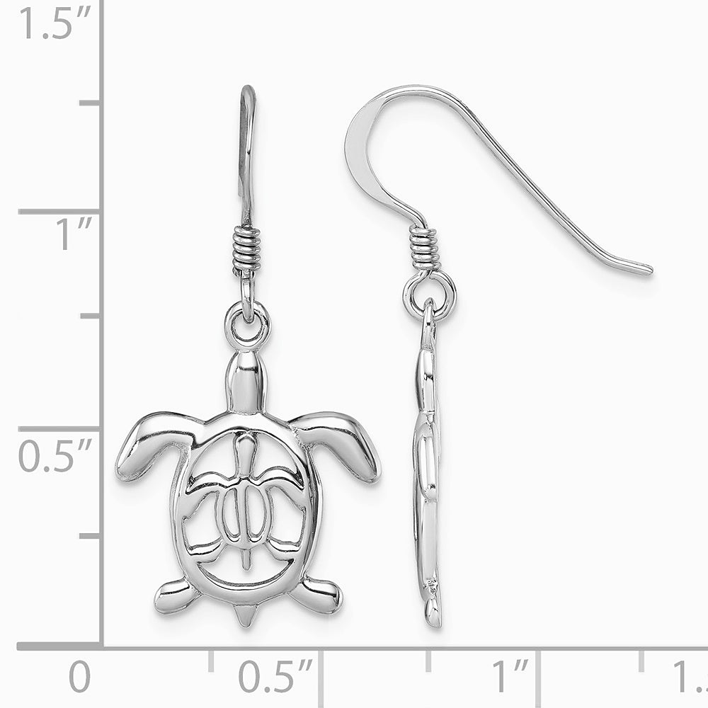 Sterling Silver Rhodium-plated Cut Out Mother & Baby Turtle Dangle Earring - Product Photo