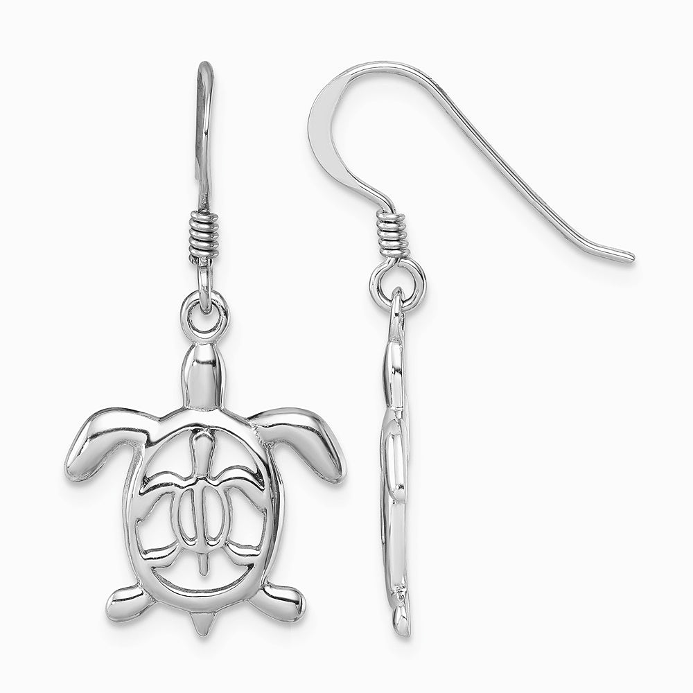 Sterling Silver Rhodium-plated Cut Out Mother & Baby Turtle Dangle Earring - Product Photo