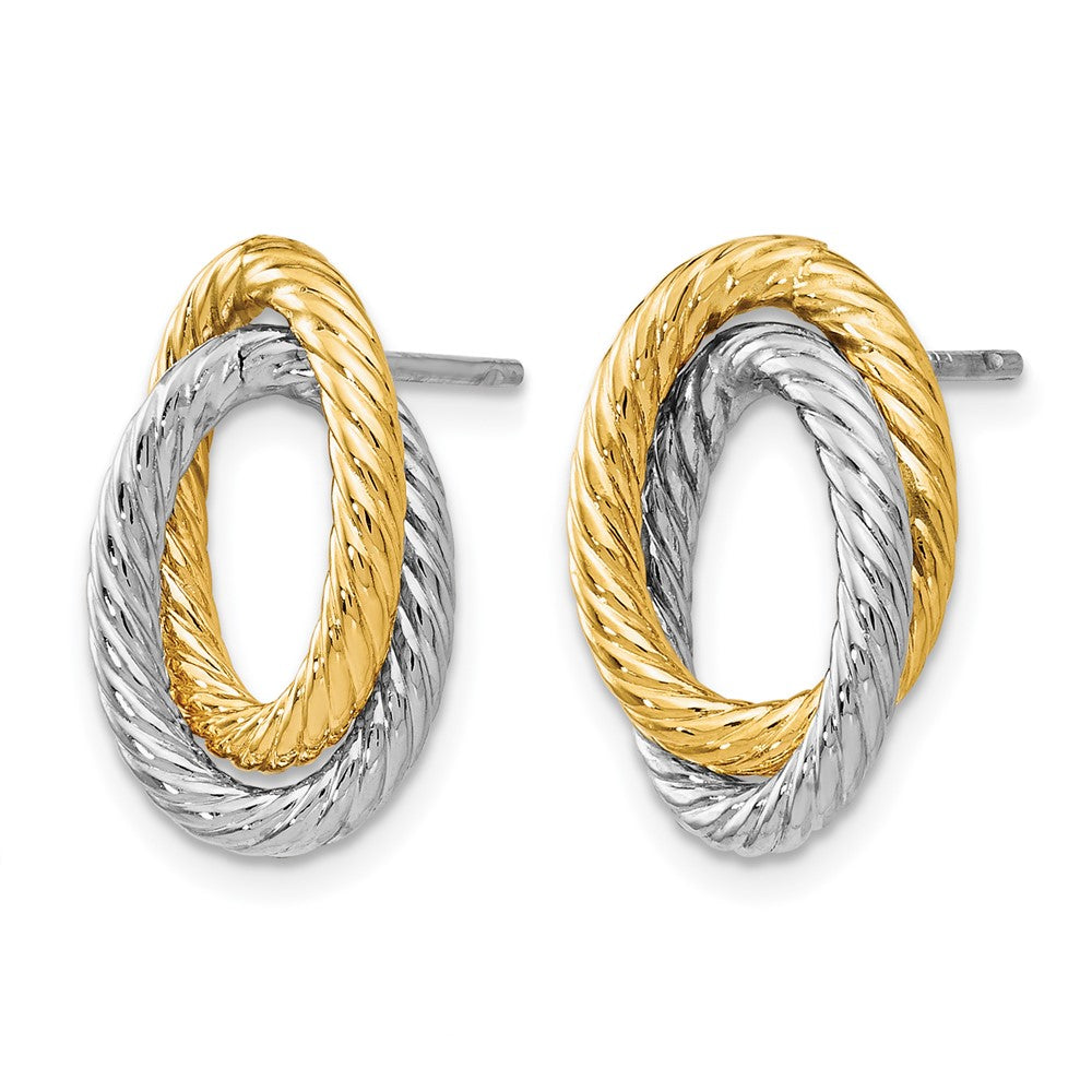 Leslie's 14K w/ White Rhodium Fancy Twisted Oval Post Earrings - Product Photo