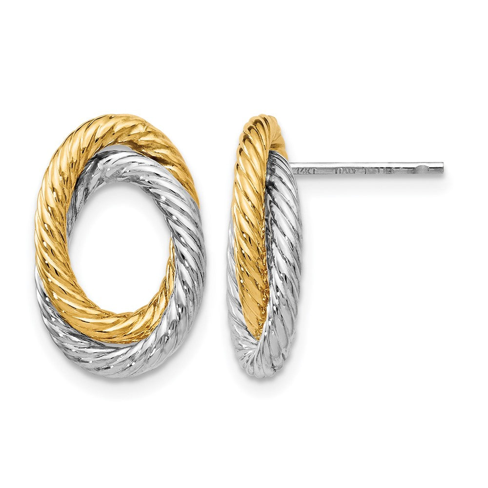 14K Yellow & Rhodium w/ White Rhodium Fancy Twisted Oval Post Earrings