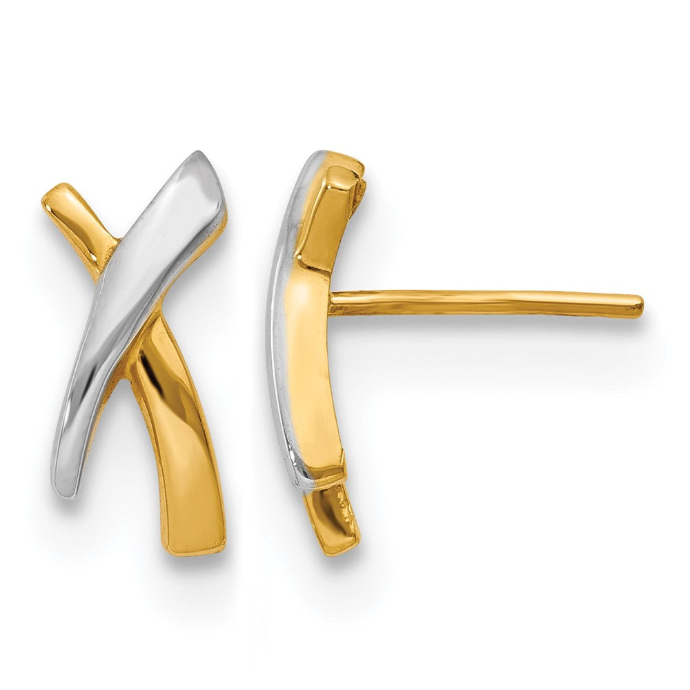 14K Yellow & Rhodium with Rhodium X Post Earrings