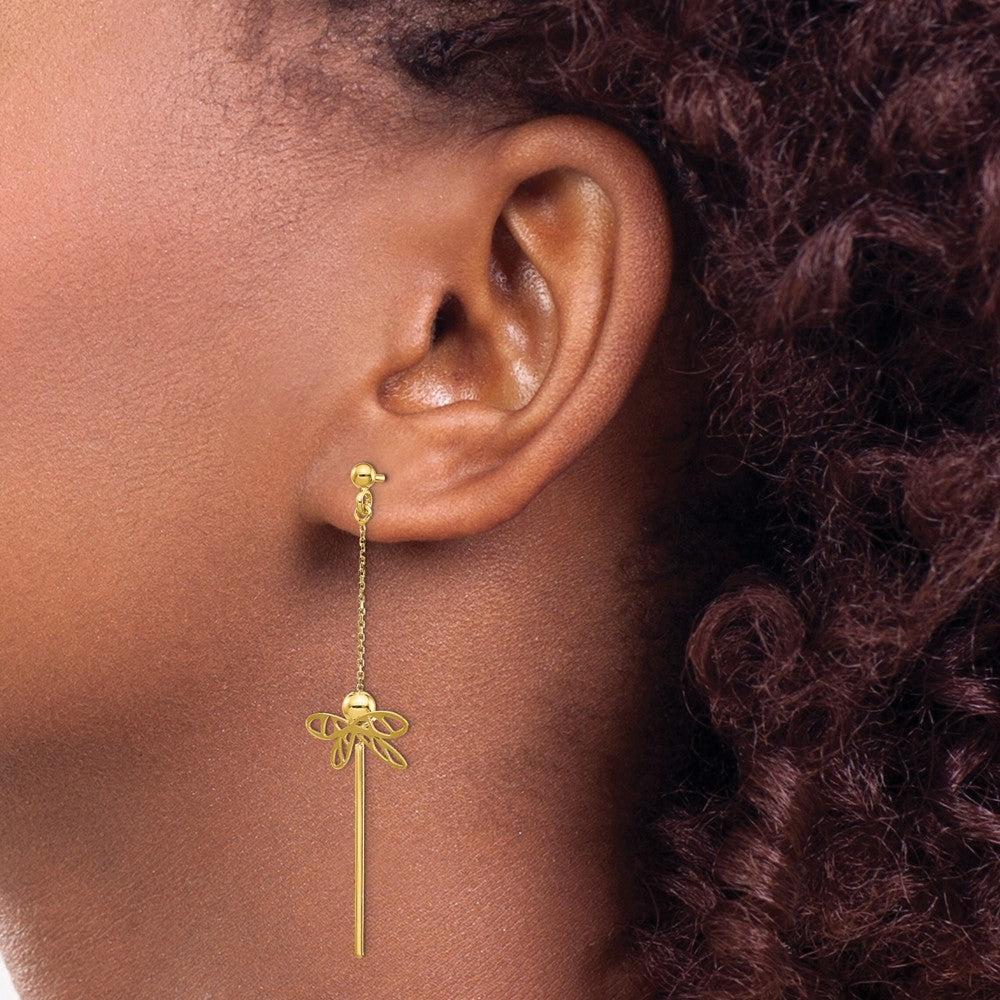 Leslie's 14K Polished Dragonfly Post Dangle Earrings - Product Photo