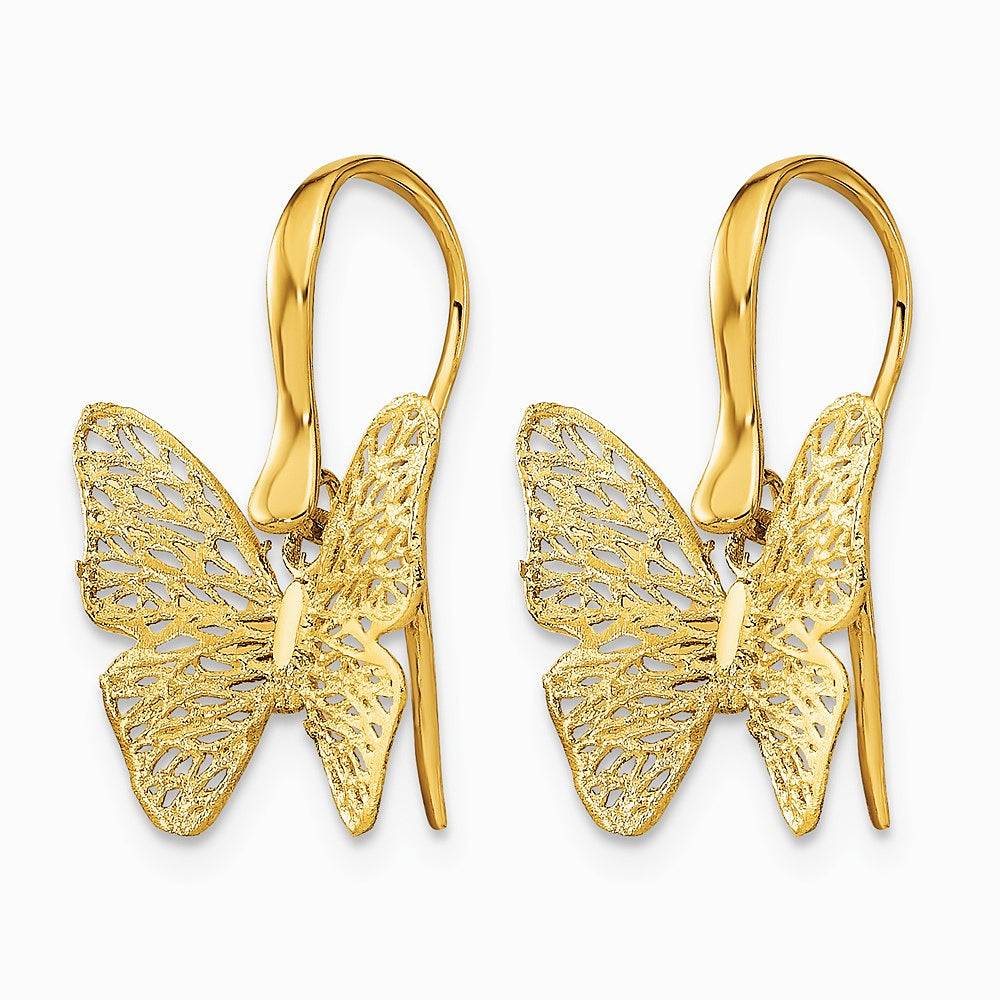 14K Yellow Gold Polished Filigree Butterfly Earrings - Product Photo