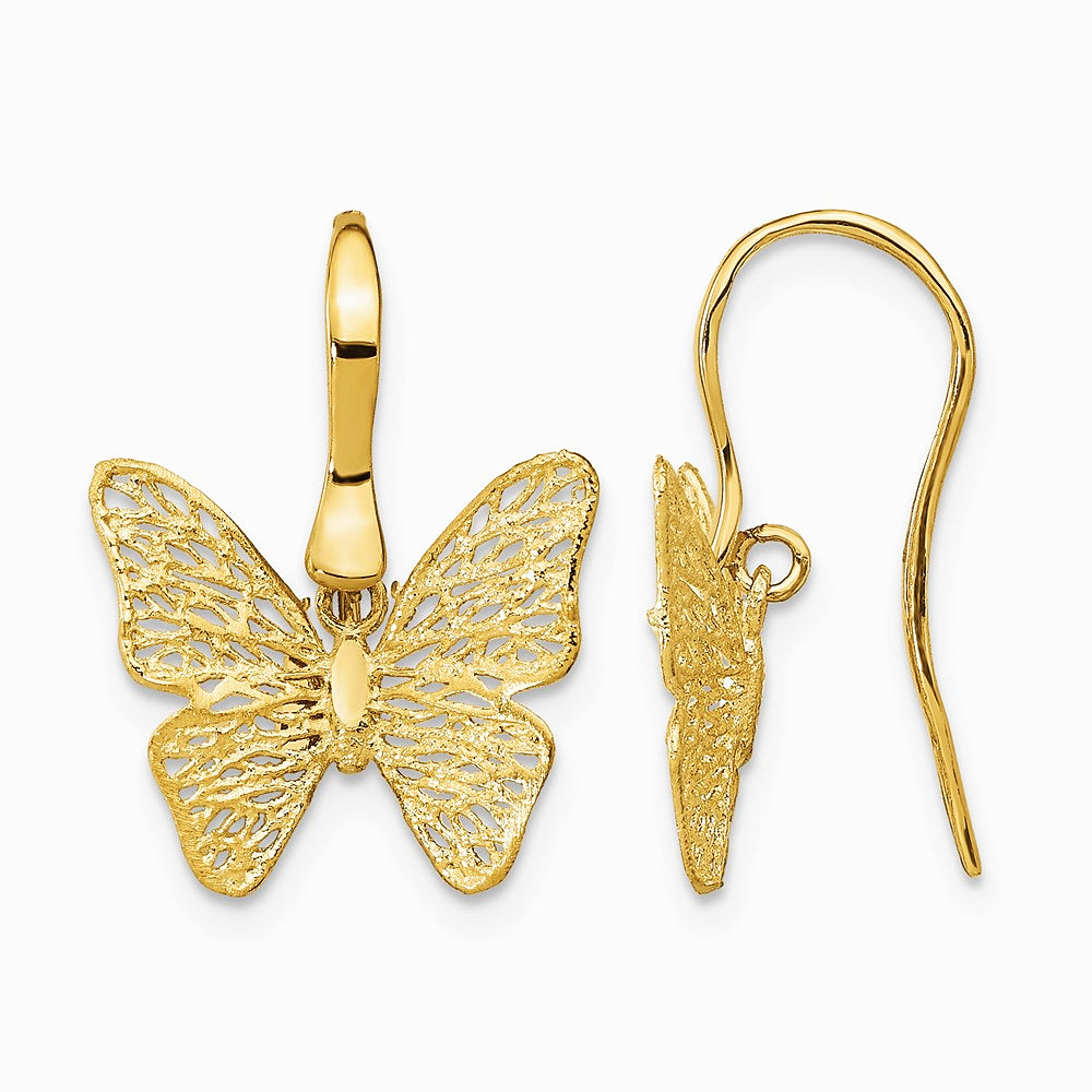 14K Yellow Gold Polished Filigree Butterfly Earrings - Product Photo