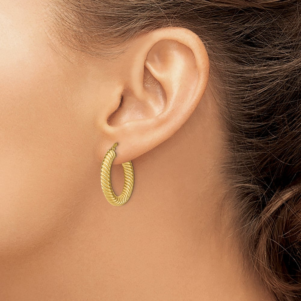Leslie's 14K Polished Textured Hoop Earrings - Product Photo