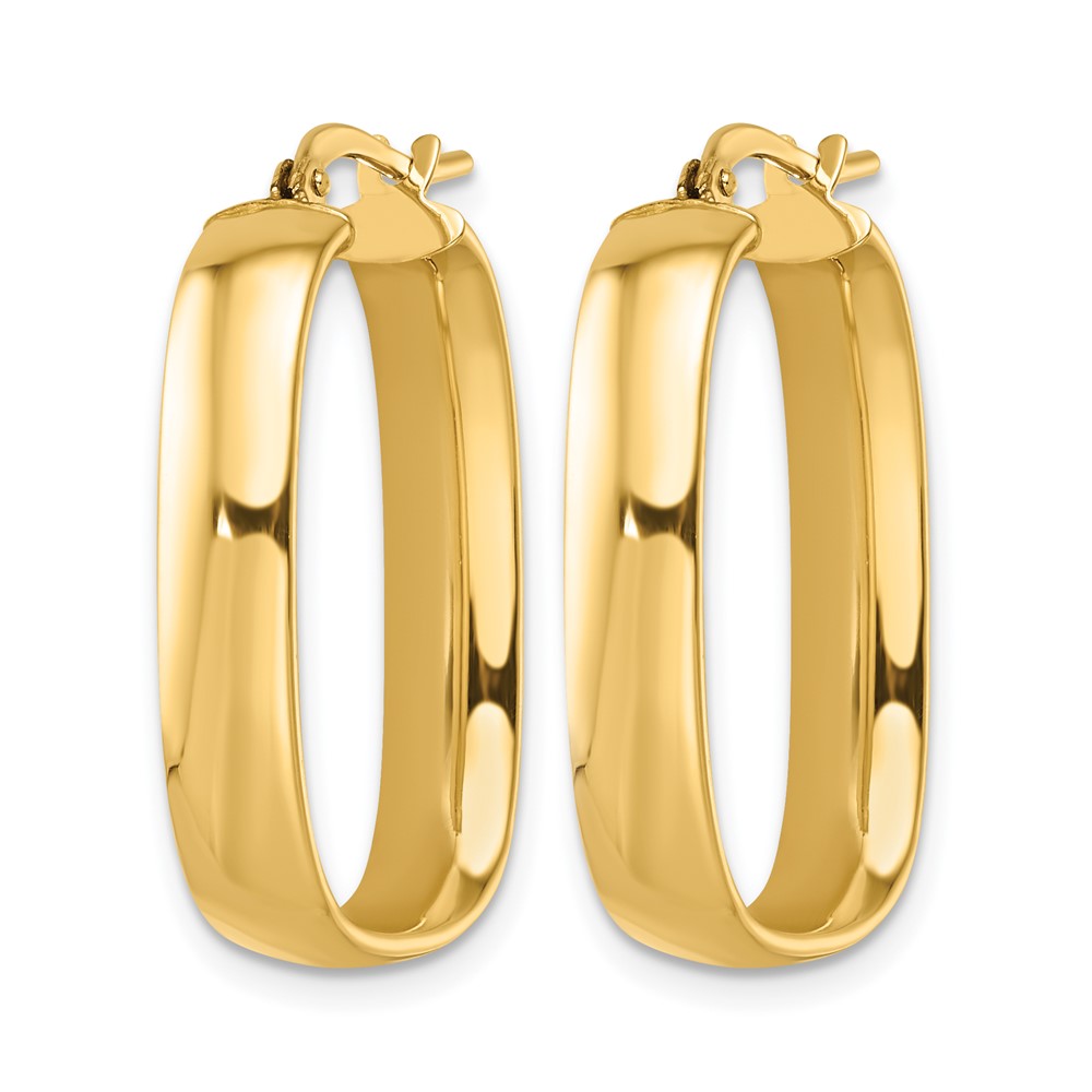 14K Yellow Gold Polished Squared Oval Hoop Earrings - Product Photo