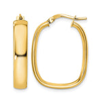 14K Yellow Gold Polished Squared Oval Hoop Earrings - Product Photo