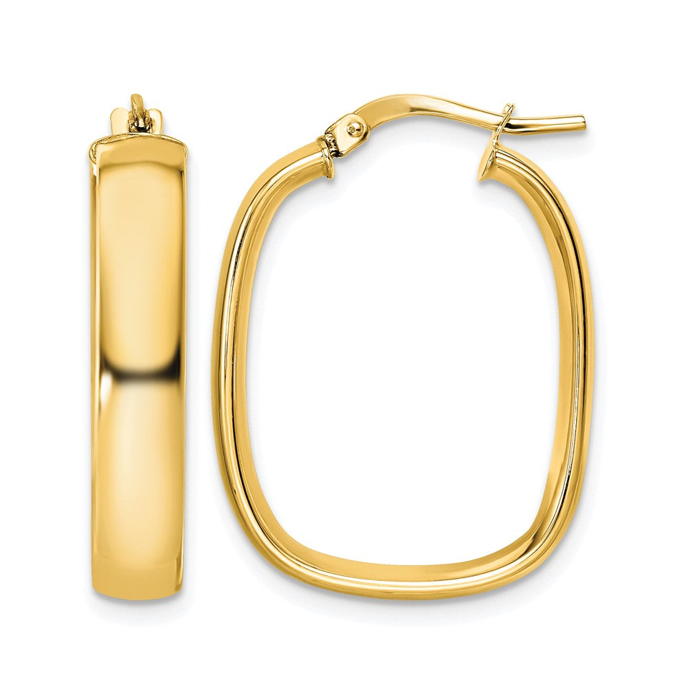 14K Yellow Gold Polished Squared Oval Hoop Earrings - Product Photo